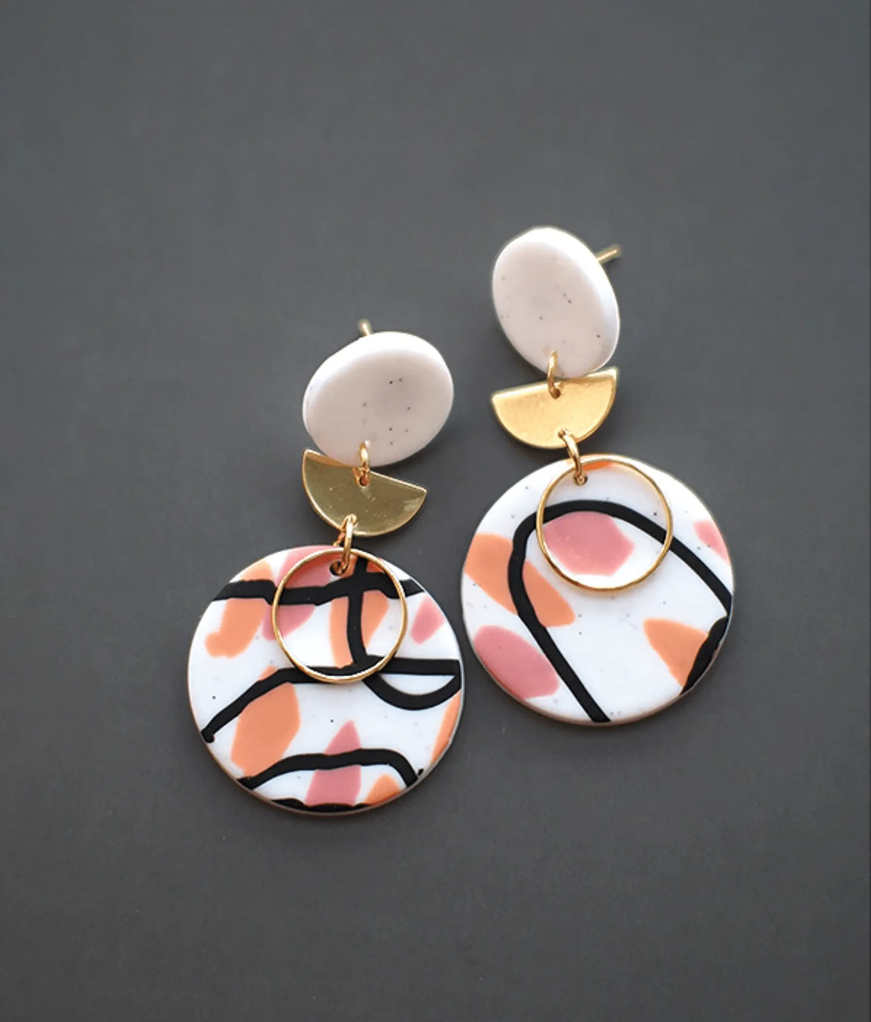 Don’t AsK Pink Orange & Black Abstract Circular Goldtone Drop Earrings – Modern Art Dangles sold by Zulily