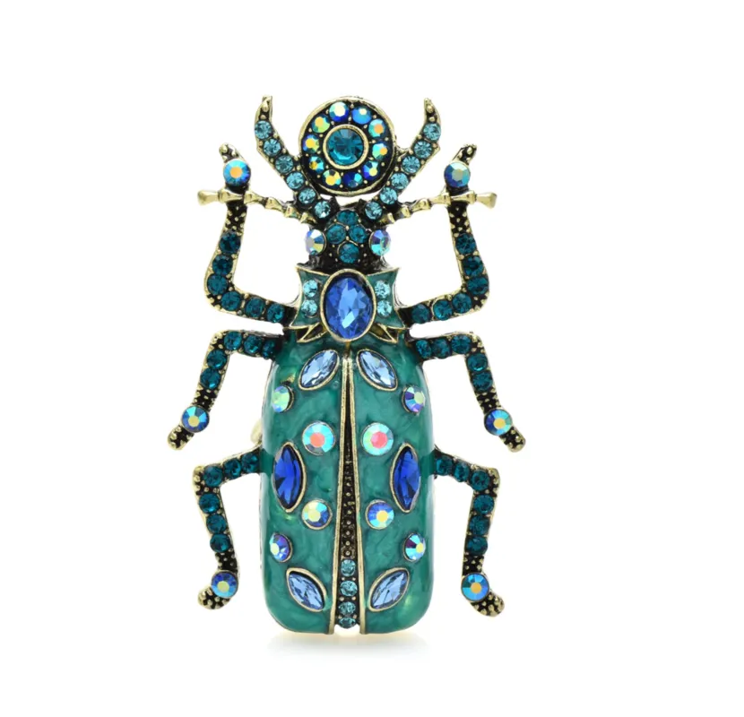 Don’t AsK Multicolour Crystal Beetle Brooch – Teal – Insect Bug Pin sold by Zulily