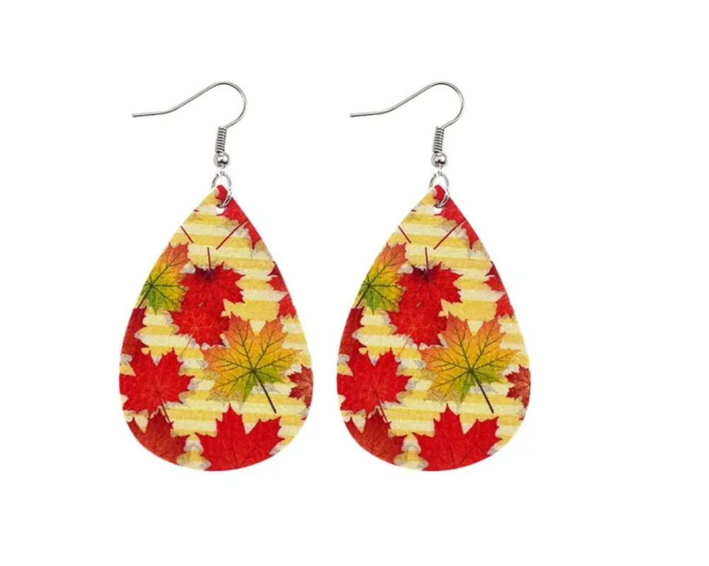 Don’t AsK Fall Foliage Faux Leather Teardrop Earrings – Lightweight Autumn Dangles sold by Zulily