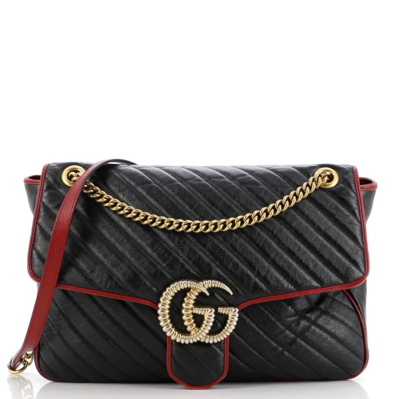 Pre-Loved Gucci GG Marmont Flap Bag Diagonal Quilted Leather Medium sold by Zulily