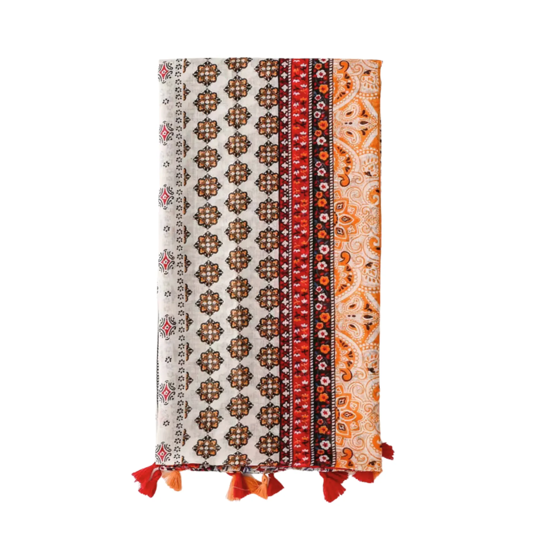 Vibrant Rich Red Tone and Floral Scarf with Tassels sold by Zulily product image thumbnail 3