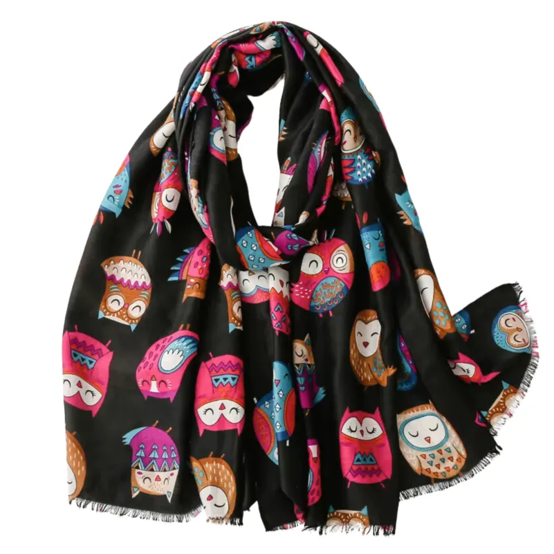 Vibrant Owl-Print Scarf in Black sold by Zulily