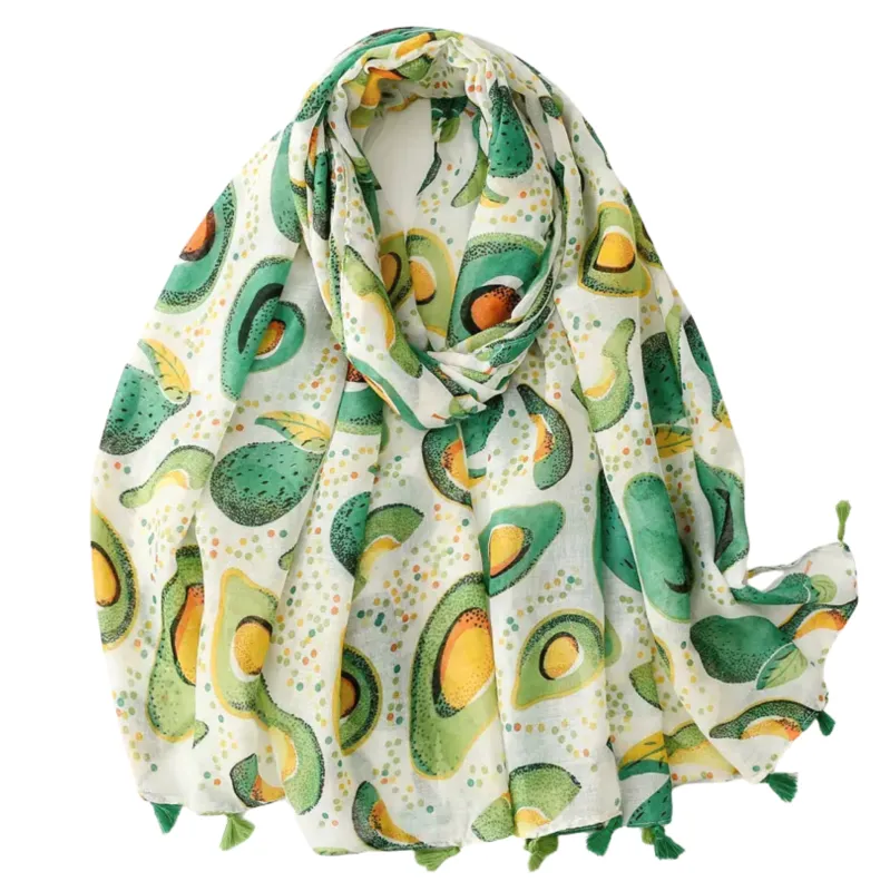 Vibrant Avocado Print Scarf with Tassels sold by Zulily
