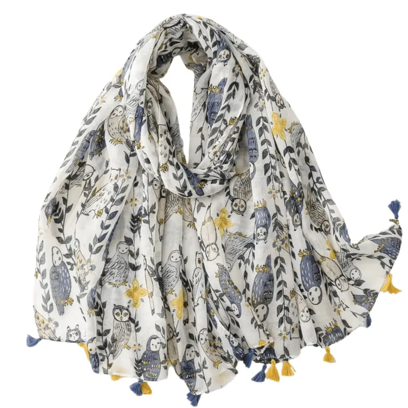 Whimsical Owl Print Tassel Scarf sold by Zulily