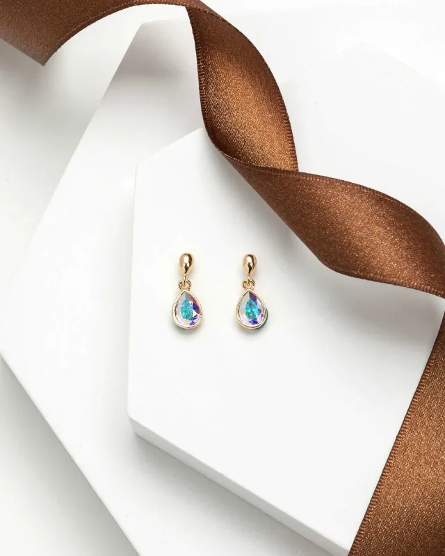 Gold Aurora Borealis Swarovski Crystal Earrings – Crystal Dainty Teardrop Drop Earrings sold by Zulily