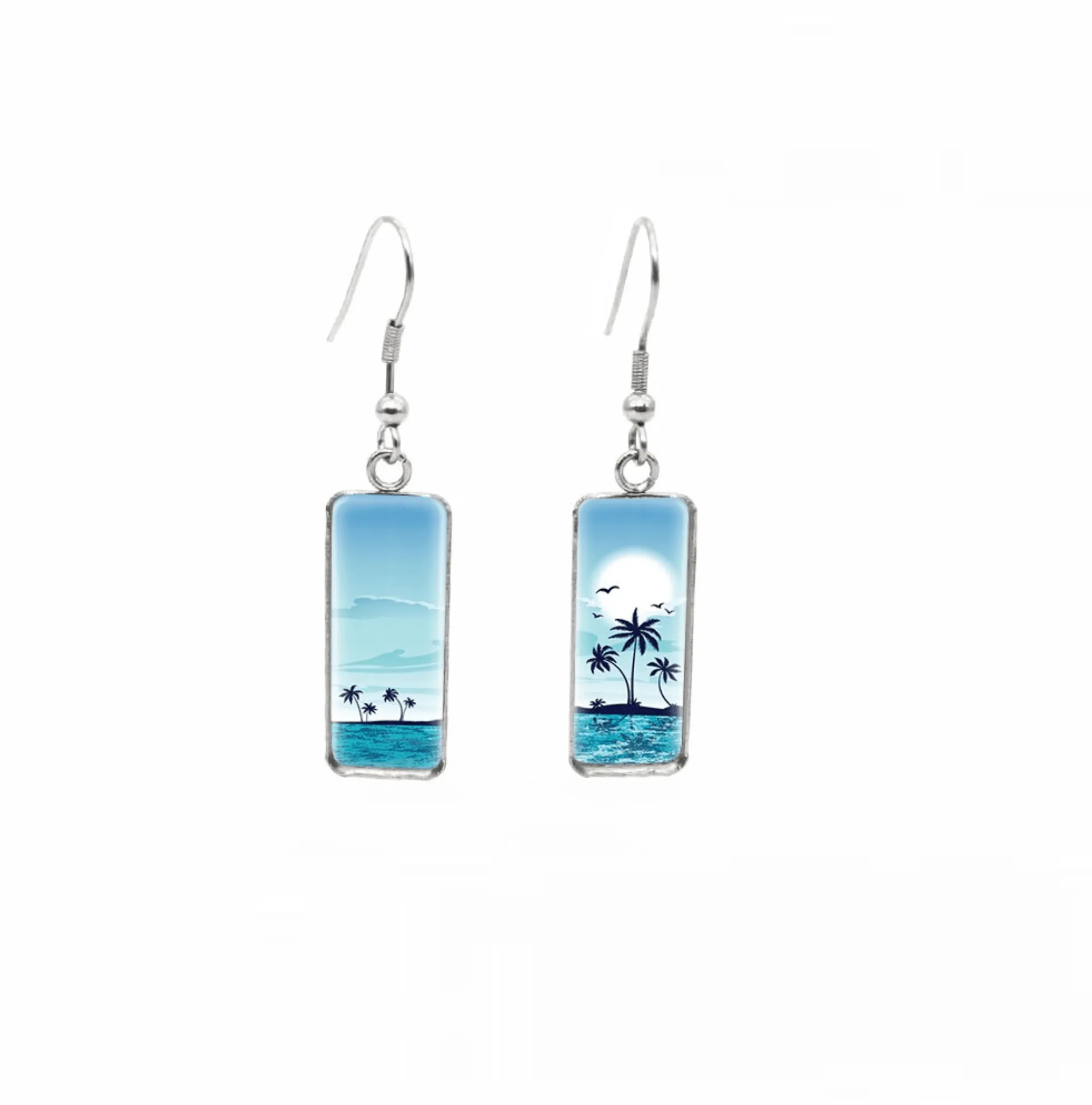 Don't AsK Rectangular Art-Print Drop Earrings – Palm Tree Silhouette – Lightweight Dangle Earrings for Women sold by Zulily
