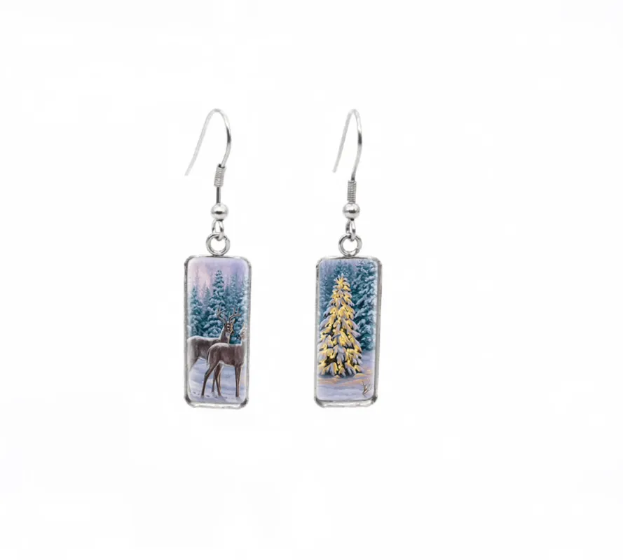 Don't AsK Rectangular Art-Print Drop Earrings – Snowy Tree & Deers – Lightweight Dangle Earrings for Women sold by Zulily