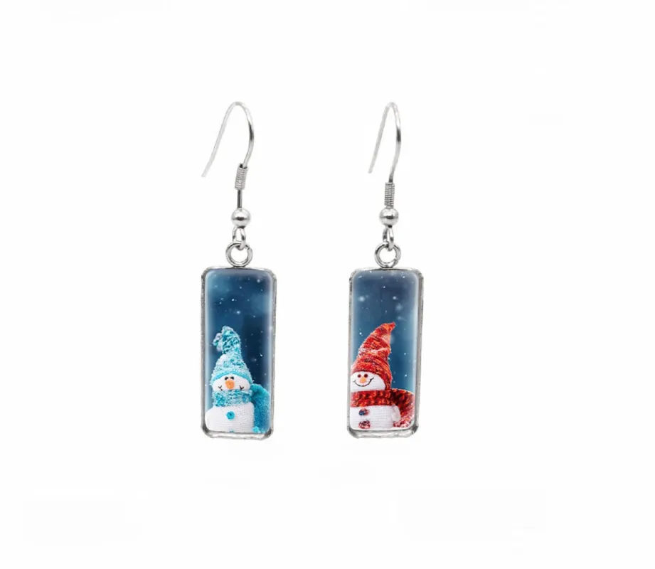 Don't AsK Rectangular Art-Print Drop Earrings – Red & Blue Snowmen – Lightweight Dangle Earrings for Women sold by Zulily