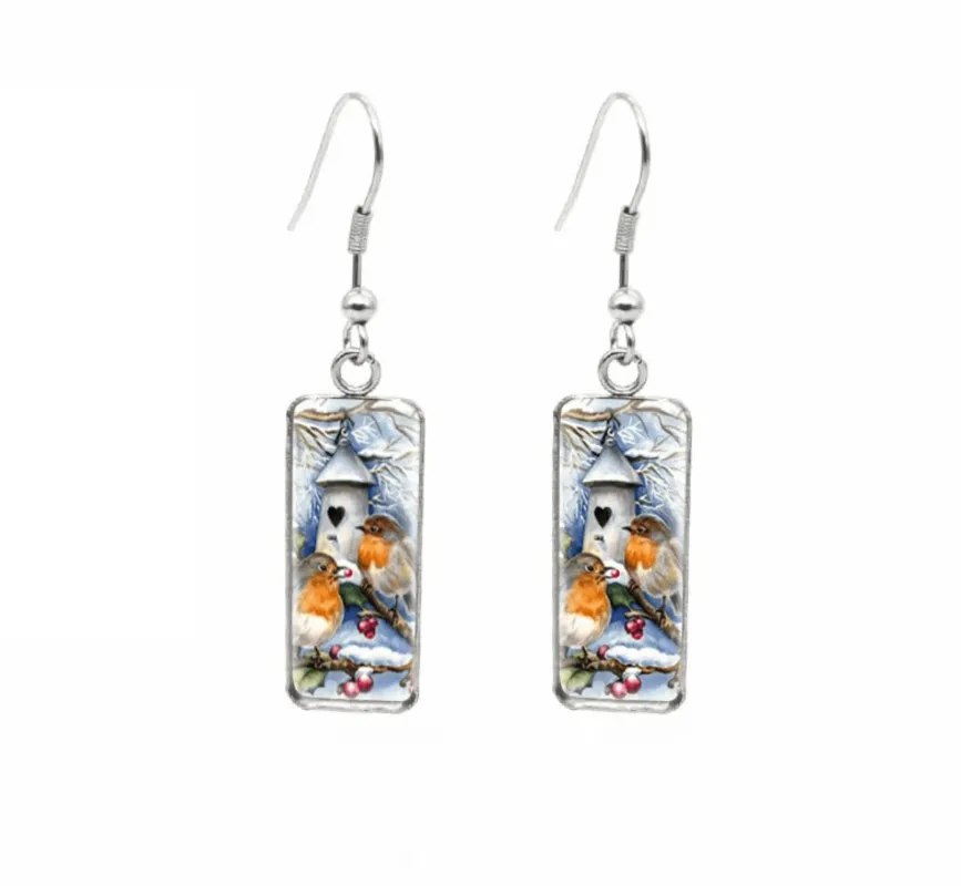 Don't AsK Rectangular Art-Print Drop Earrings – Winter Lovebirds – Lightweight Dangle Earrings for Women sold by Zulily