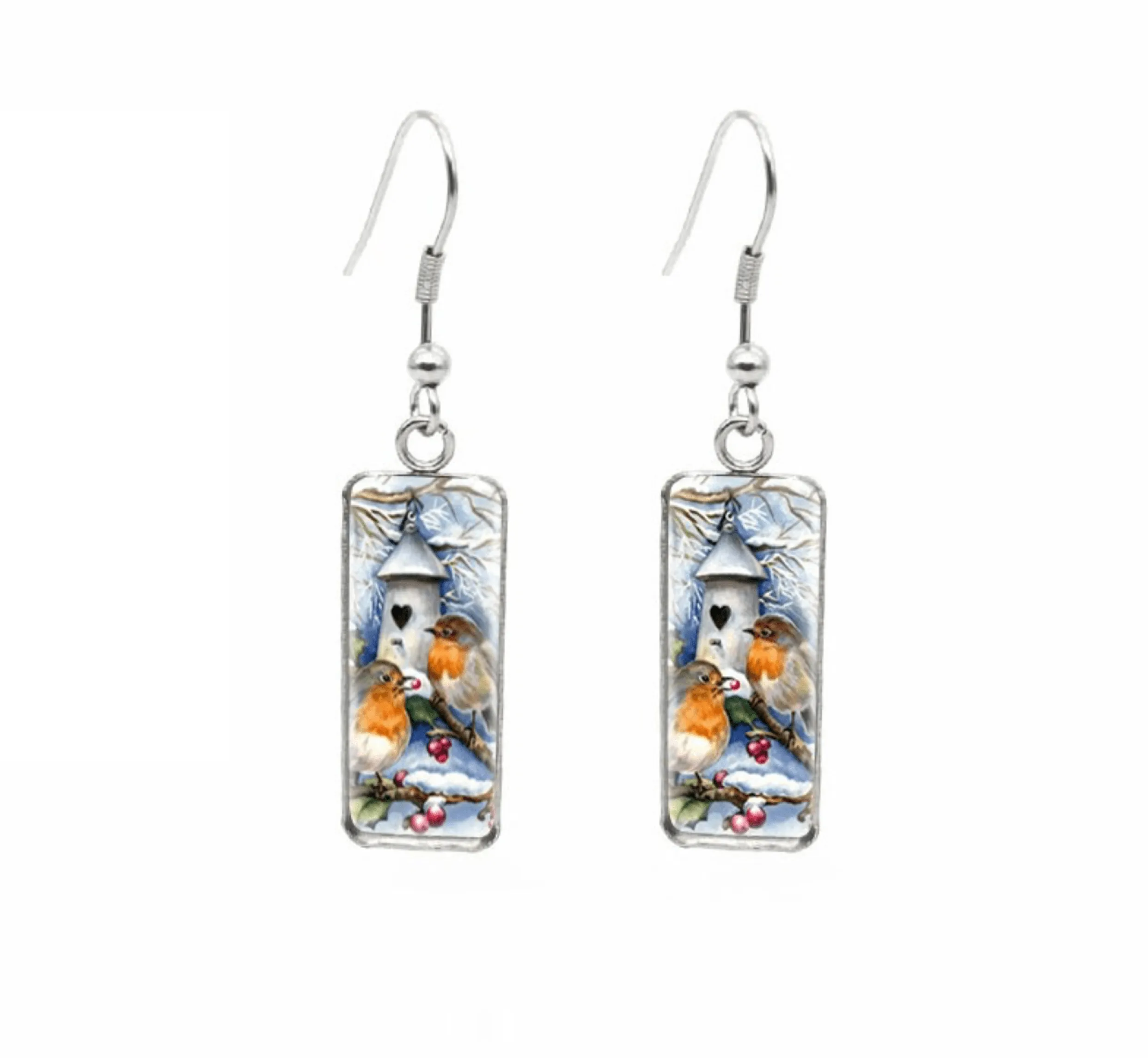 Don't AsK Rectangular Art-Print Drop Earrings – Winter Lovebirds – Lightweight Dangle Earrings for Women sold by Zulily