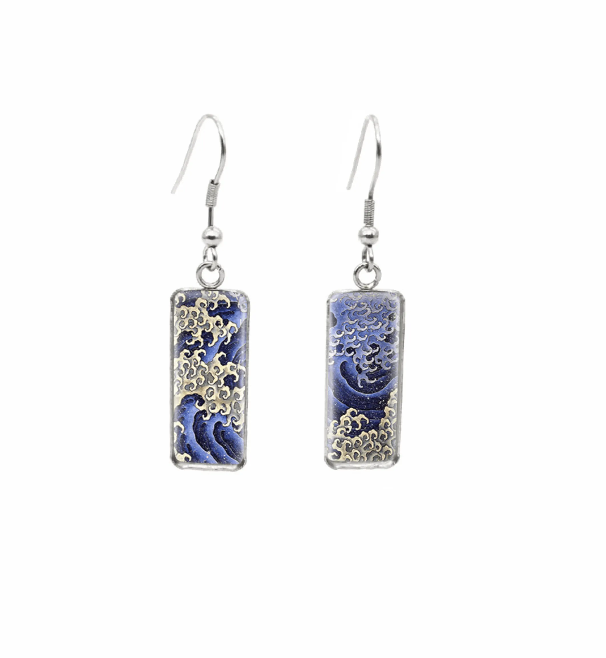 Don't AsK Rectangular Art-Print Drop Earrings – Blue Wave – Lightweight Dangle Earrings for Women sold by Zulily
