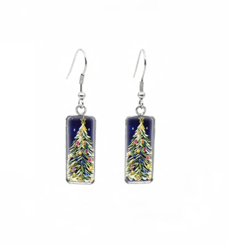 Don't AsK Rectangular Art-Print Drop Earrings – Nighttime Christmas Tree – Lightweight Dangle Earrings for Women sold by Zulily