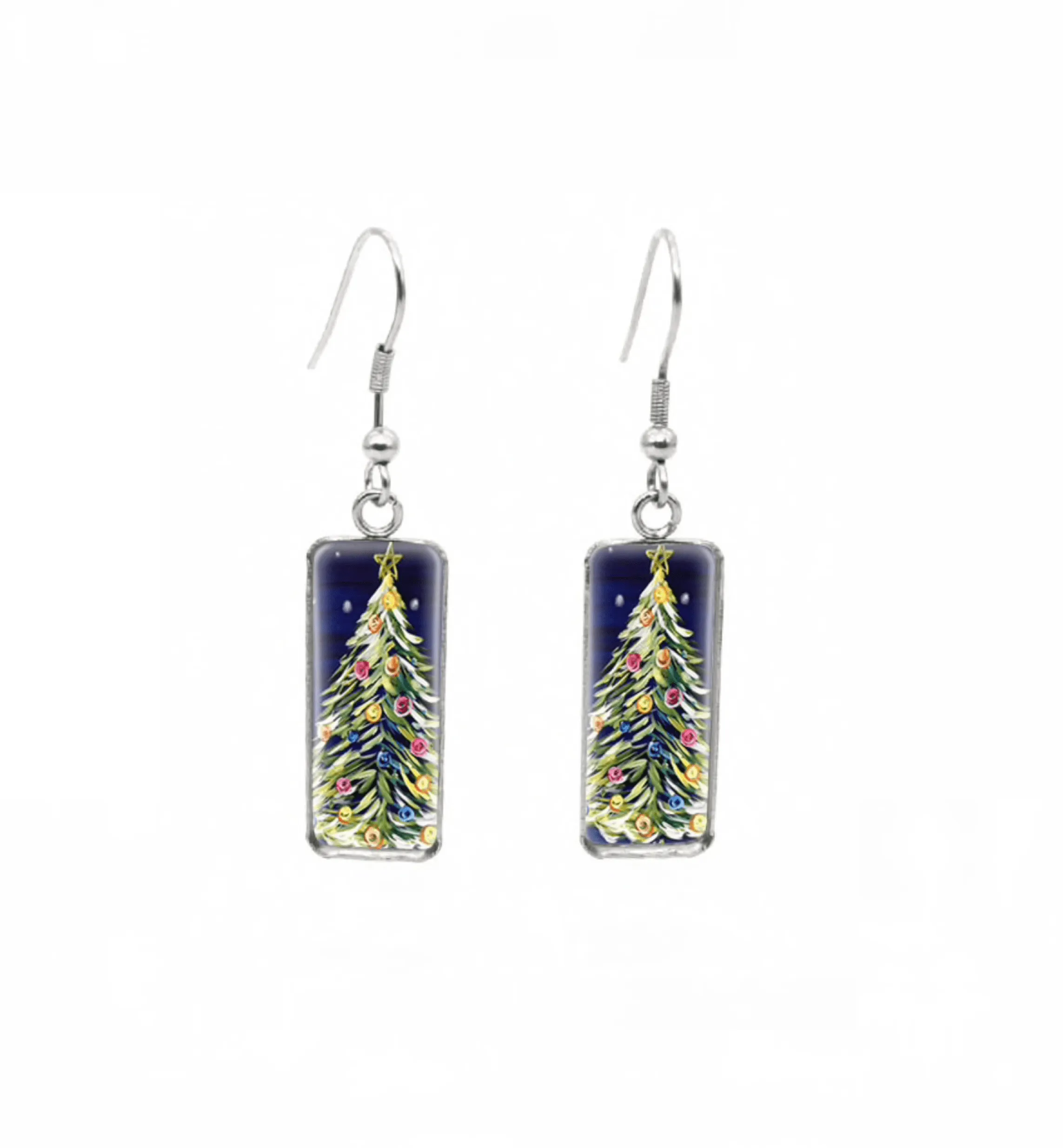 Don't AsK Rectangular Art-Print Drop Earrings – Nighttime Christmas Tree – Lightweight Dangle Earrings for Women sold by Zulily