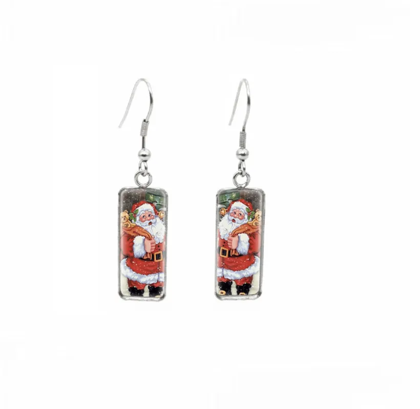 Don't AsK Rectangular Art-Print Drop Earrings – Happy Santa with Toy Bag – Lightweight Dangle Earrings for Women sold by Zulily