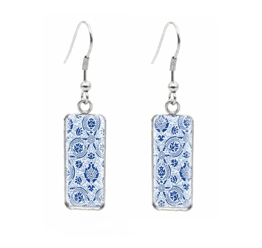 Don't AsK Rectangular Art-Print Drop Earrings – Blue White Arabesque – Lightweight Dangle Earrings for Women sold by Zulily