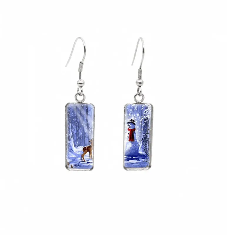 Don't AsK Rectangular Art-Print Drop Earrings – Deer & Snowman – Lightweight Dangle Earrings for Women sold by Zulily