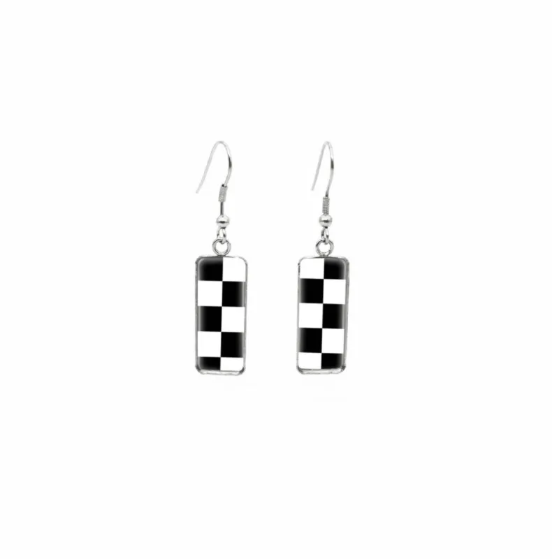 Don't AsK Rectangular Art-Print Drop Earrings – Black White Checkered – Lightweight Dangle Earrings for Women sold by Zulily