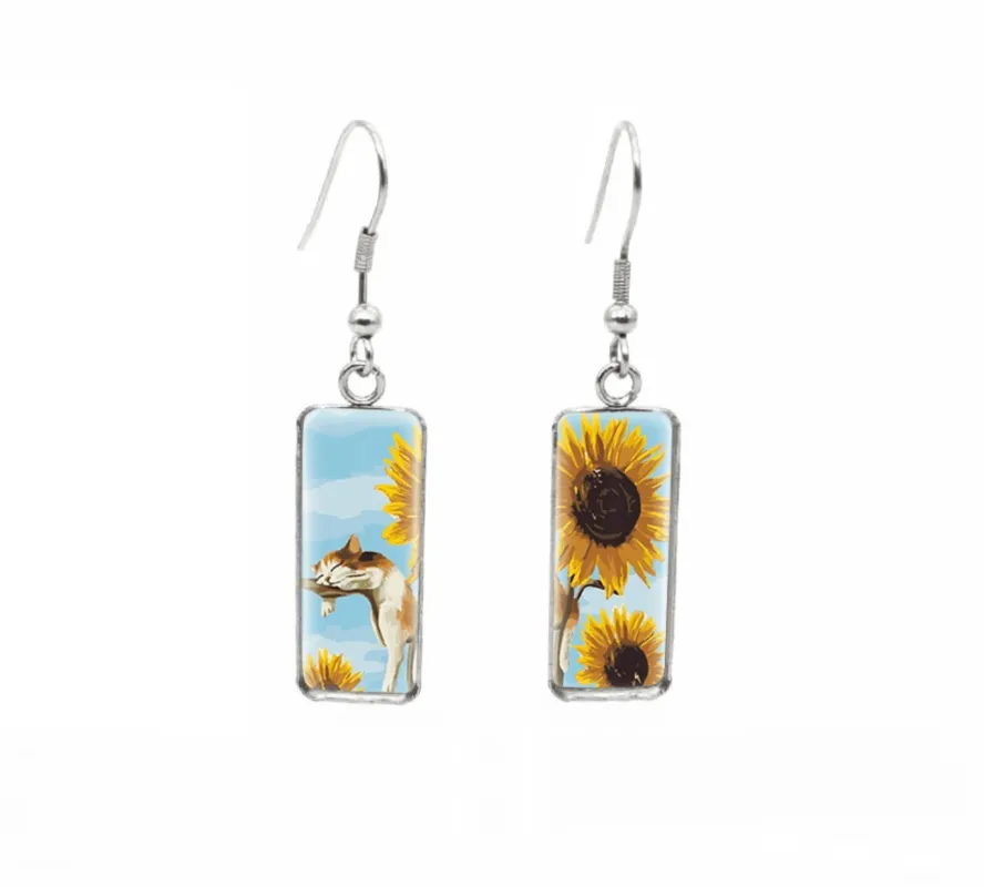 Don't AsK Rectangular Art-Print Drop Earrings – Sunflowers – Lightweight Dangle Earrings for Women sold by Zulily