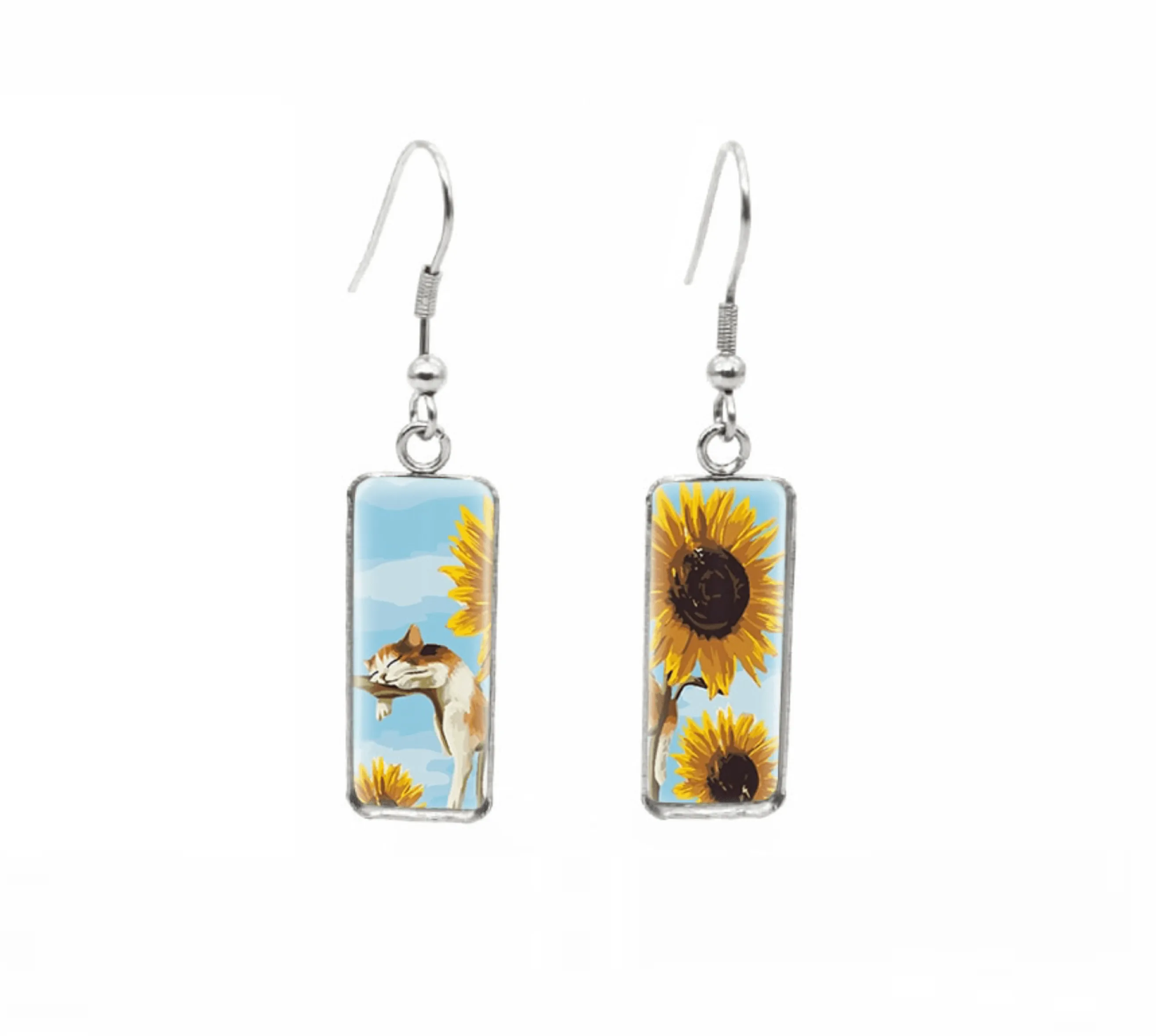 Don't AsK Rectangular Art-Print Drop Earrings – Sunflowers – Lightweight Dangle Earrings for Women sold by Zulily