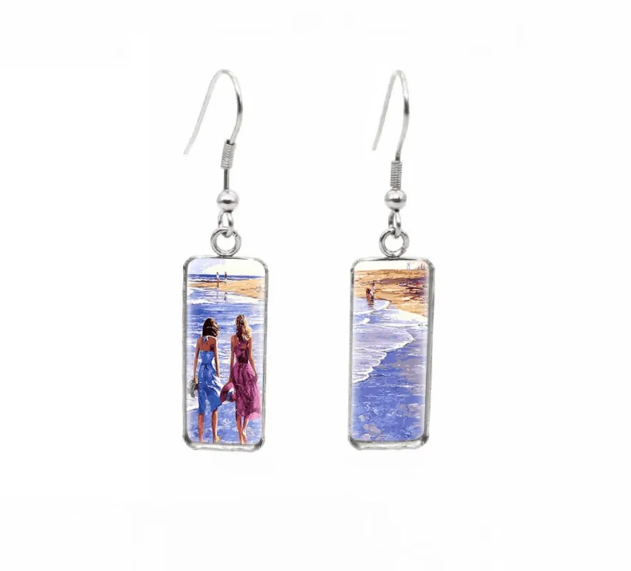 Don't AsK Rectangular Art-Print Drop Earrings – Walk on the Beach – Lightweight Dangle Earrings for Women sold by Zulily