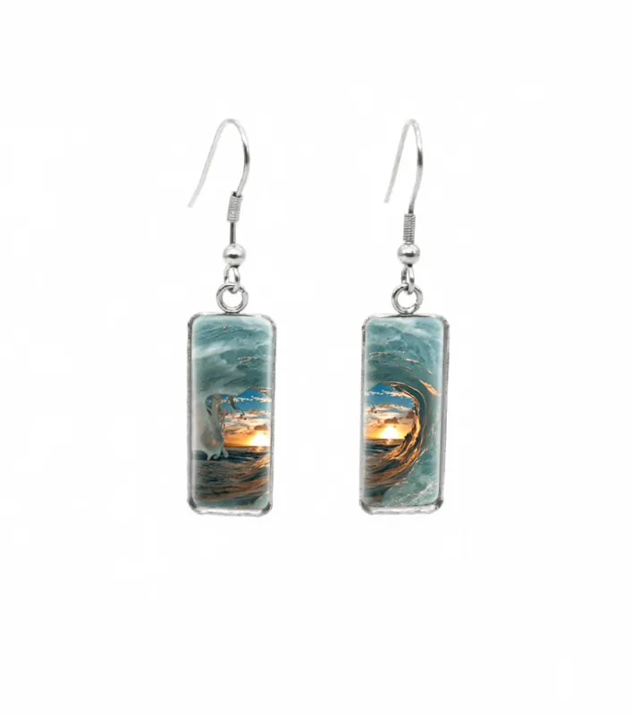 Don't AsK Rectangular Art-Print Drop Earrings – Sunset Barrel of the Wave – Lightweight Dangle Earrings for Women sold by Zulily