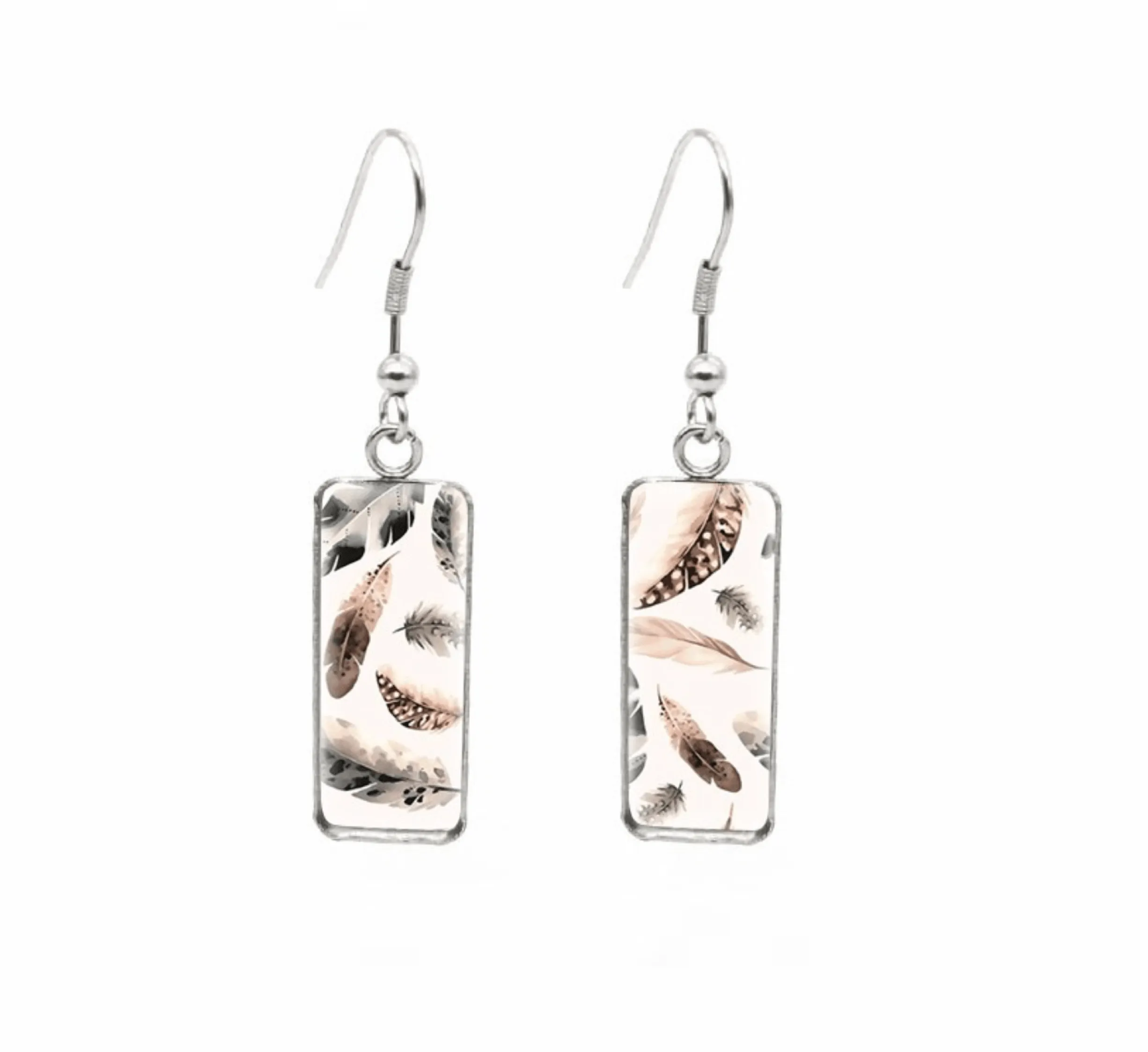 Don't AsK Rectangular Art-Print Drop Earrings – Falling Feathers – Lightweight Dangle Earrings for Women sold by Zulily