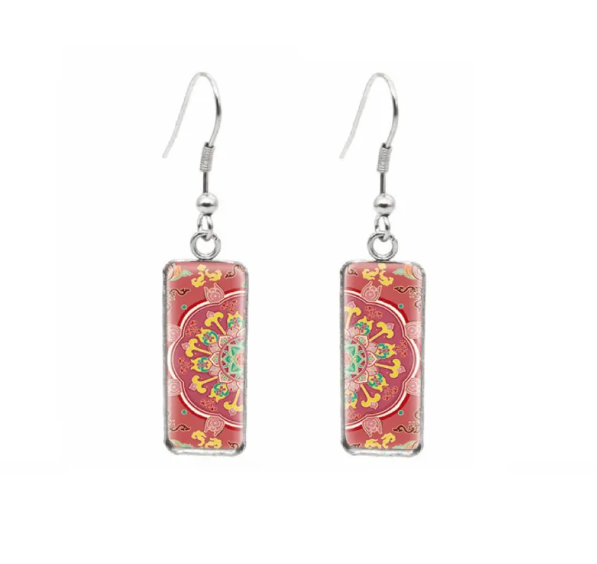 Don't AsK Rectangular Art-Print Drop Earrings – Red Mandala – Lightweight Dangle Earrings for Women sold by Zulily