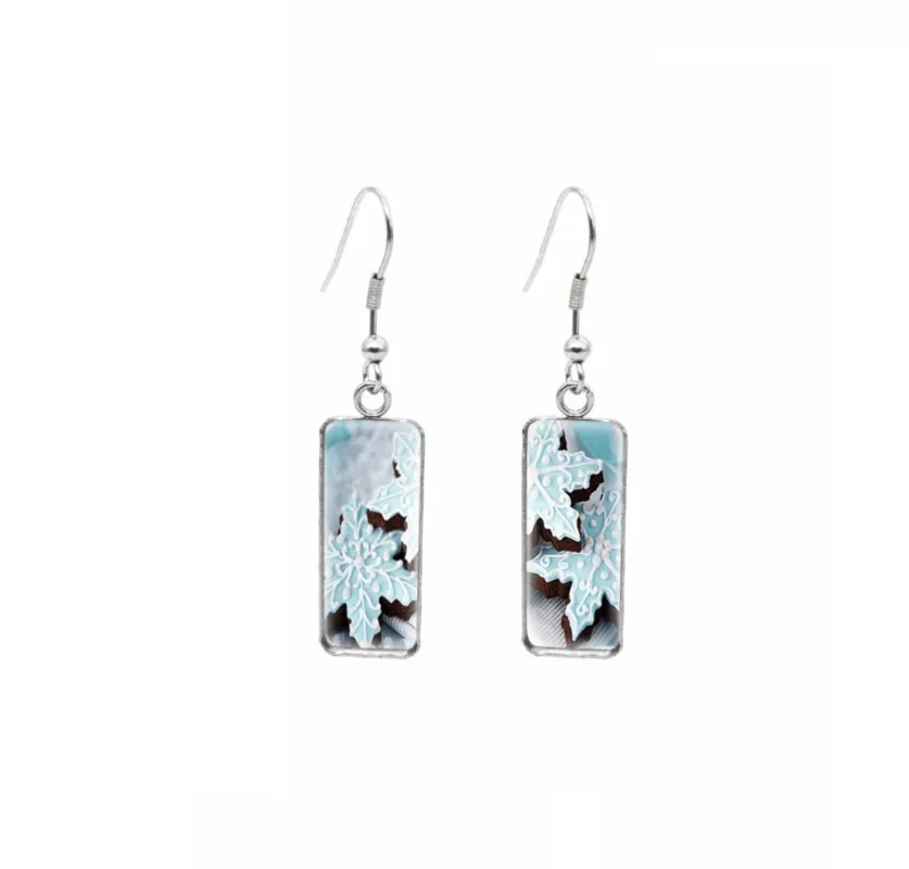 Don't AsK Rectangular Art-Print Drop Earrings – Blue Snowflakes – Lightweight Dangle Earrings for Women sold by Zulily