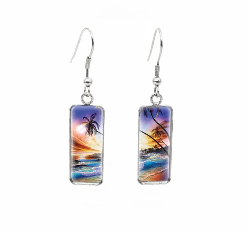 Don't AsK Rectangular Art-Print Drop Earrings – Sunset on the Beach – Lightweight Dangle Earrings for Women sold by Zulily