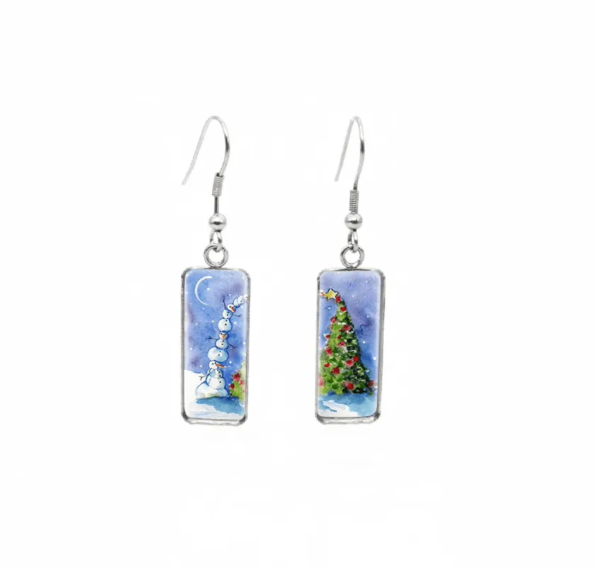 Don't AsK Rectangular Art-Print Drop Earrings – Leaning Snowmen – Lightweight Dangle Earrings for Women sold by Zulily