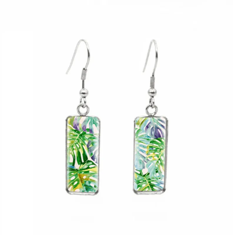 Don't AsK Rectangular Art-Print Drop Earrings – Tropical Palms – Lightweight Dangle Earrings for Women sold by Zulily
