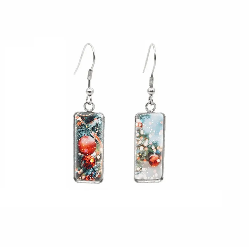 Don't AsK Rectangular Art-Print Drop Earrings – Christmas Ornaments on Tree – Lightweight Dangle Earrings for Women sold by Zulily