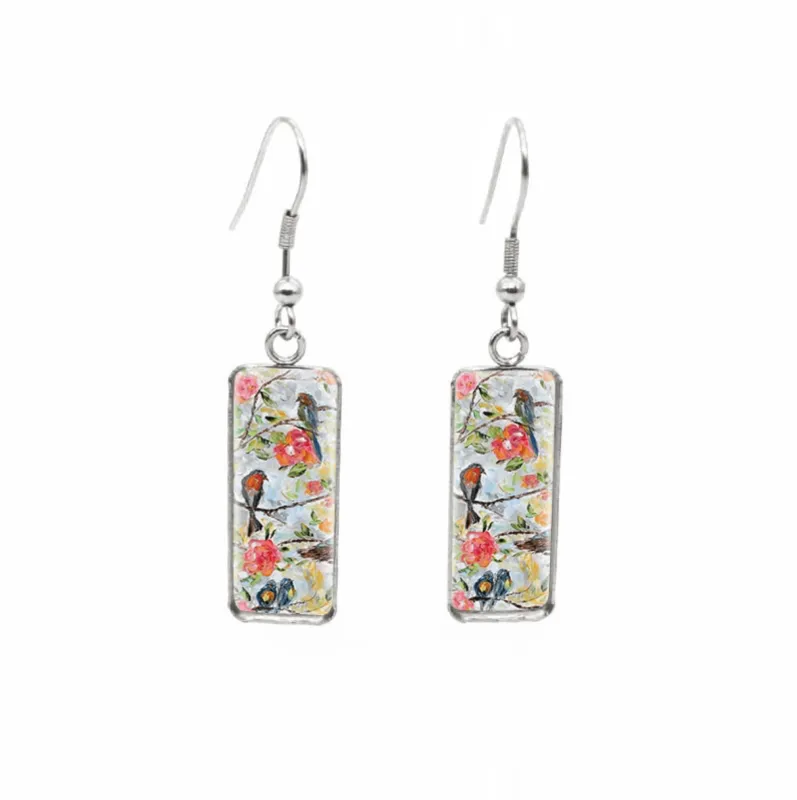 Don't AsK Rectangular Art-Print Drop Earrings – Vintage Birds Floral – Lightweight Dangle Earrings for Women sold by Zulily