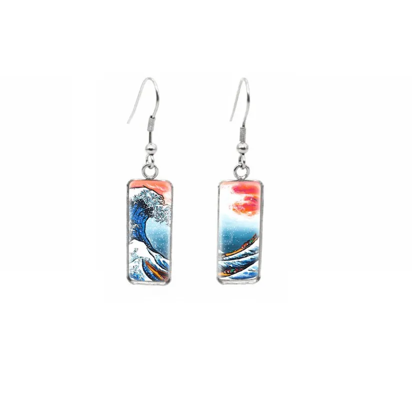Don't AsK Rectangular Art-Print Drop Earrings – Wave & Red Skies – Lightweight Dangle Earrings for Women sold by Zulily