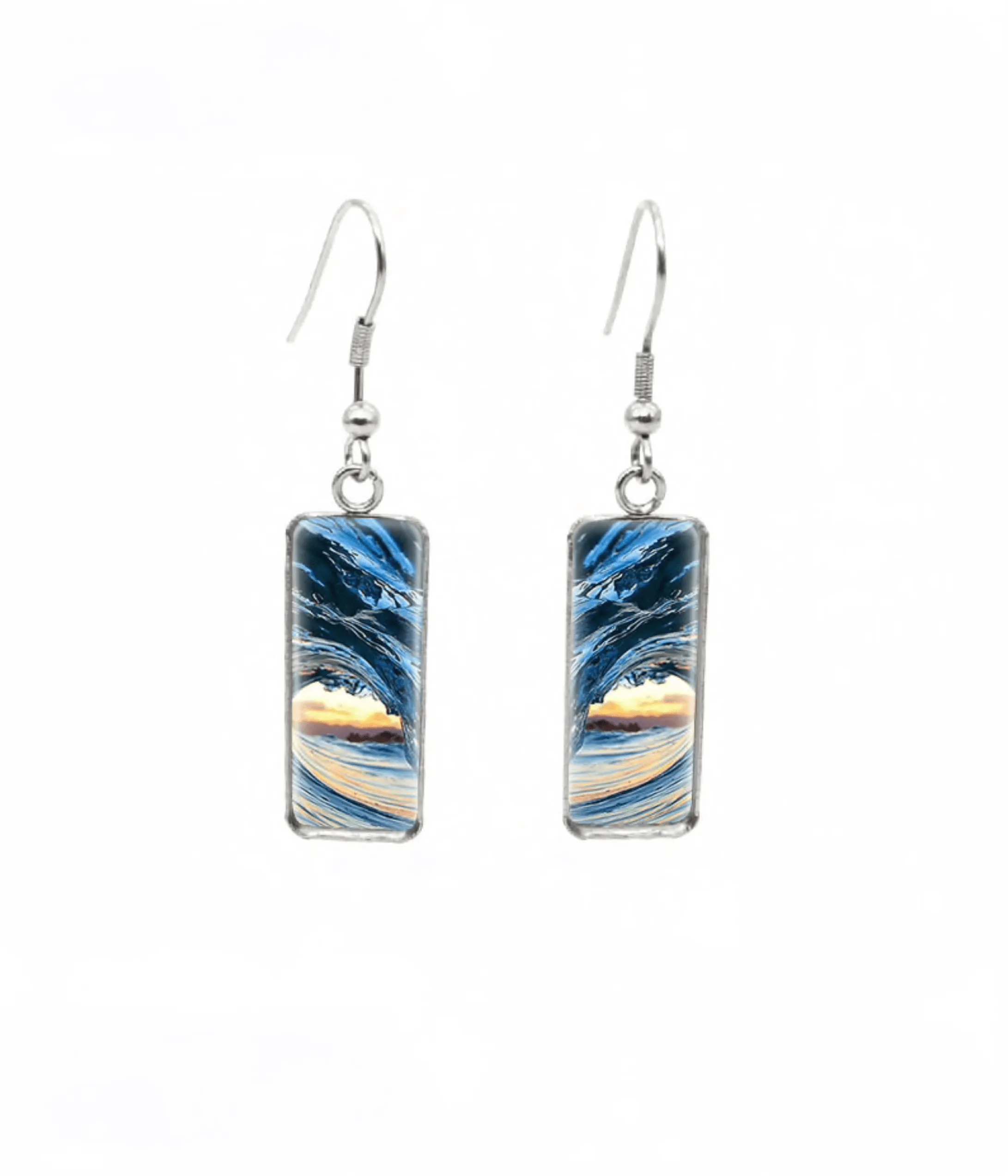 Don't AsK Rectangular Art-Print Drop Earrings – Waves at Sunset – Lightweight Dangle Earrings for Women sold by Zulily