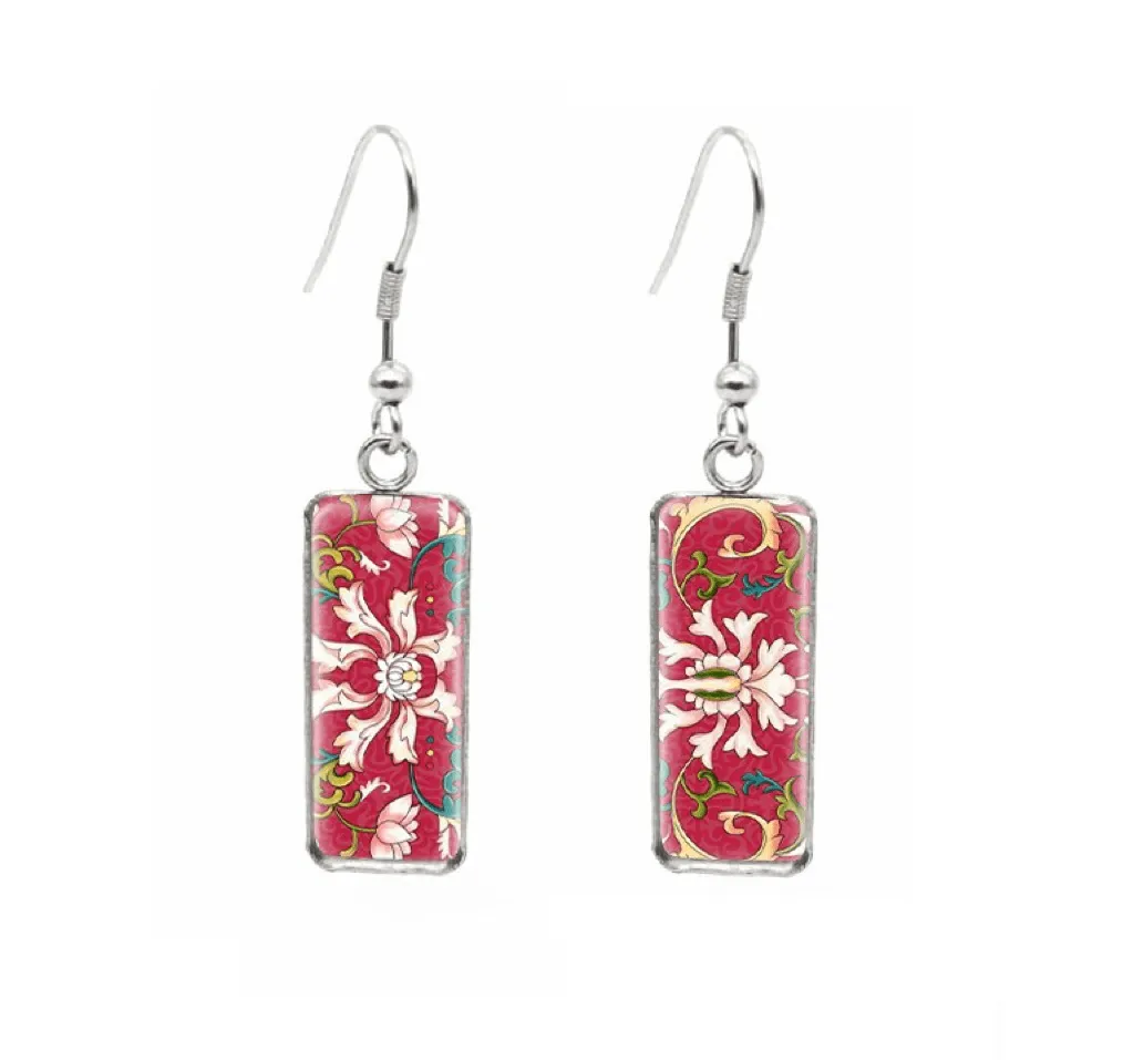 Don't AsK Rectangular Art-Print Drop Earrings – Red Vintage Floral – Lightweight Dangle Earrings for Women sold by Zulily
