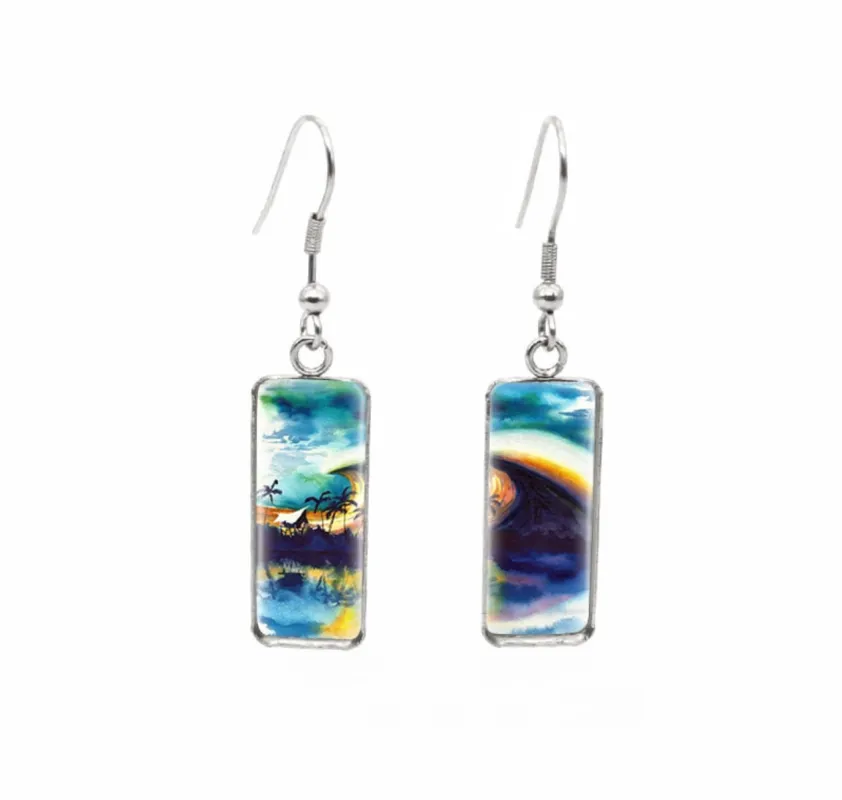 Don't AsK Rectangular Art-Print Drop Earrings – Sunset Wave – Lightweight Dangle Earrings for Women sold by Zulily