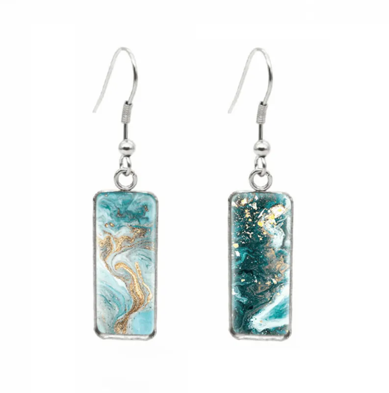 Don't AsK Rectangular Art-Print Drop Earrings – Blue Gold Abstract – Lightweight Dangle Earrings for Women sold by Zulily