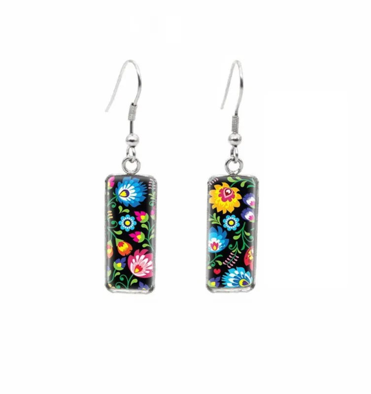 Don't AsK Rectangular Art-Print Drop Earrings – Black Multi Floral – Lightweight Dangle Earrings for Women sold by Zulily