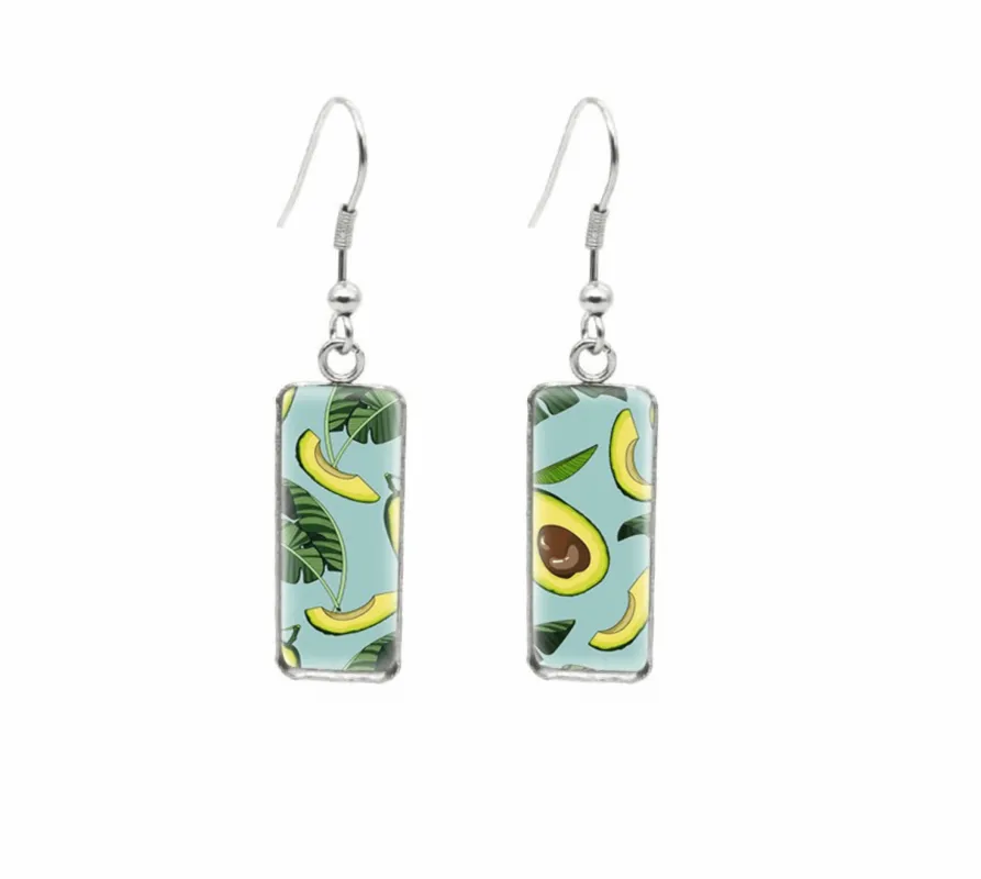 Don't AsK Rectangular Art-Print Drop Earrings – Avocado & Leaves – Lightweight Dangle Earrings for Women sold by Zulily