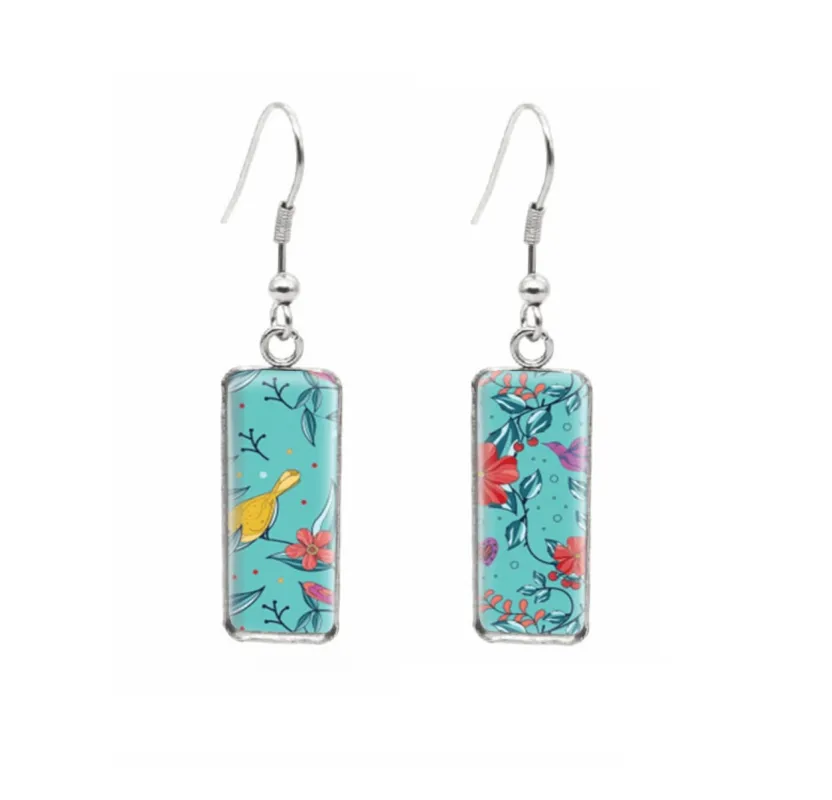Don't AsK Rectangular Art-Print Drop Earrings – Teal Multi Floral – Lightweight Dangle Earrings for Women sold by Zulily