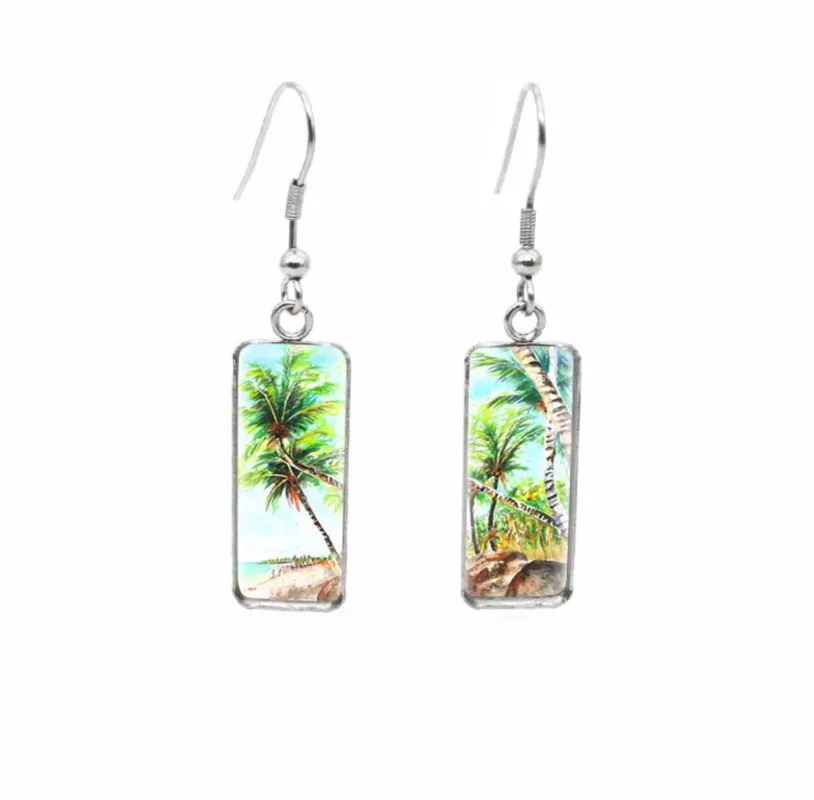 Don't AsK Rectangular Art-Print Drop Earrings – Sunny Skies & Palms – Lightweight Dangle Earrings for Women sold by Zulily