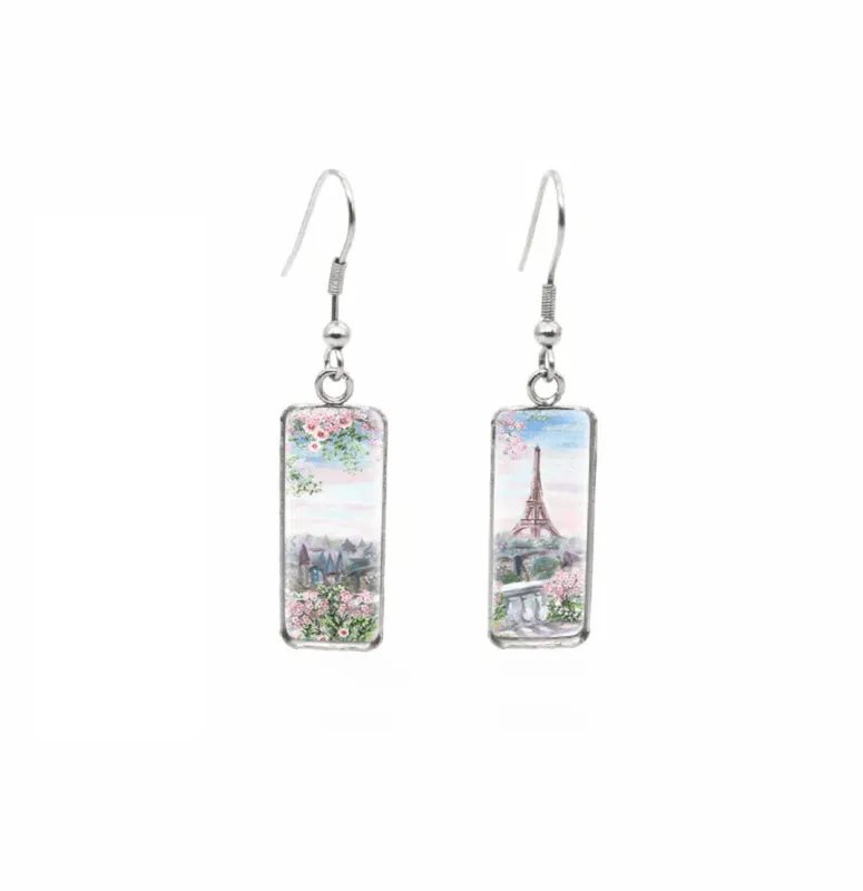 Don't AsK Rectangular Art-Print Drop Earrings – Cherry Blossoms Eiffel Tower – Lightweight Dangle Earrings for Women sold by Zulily