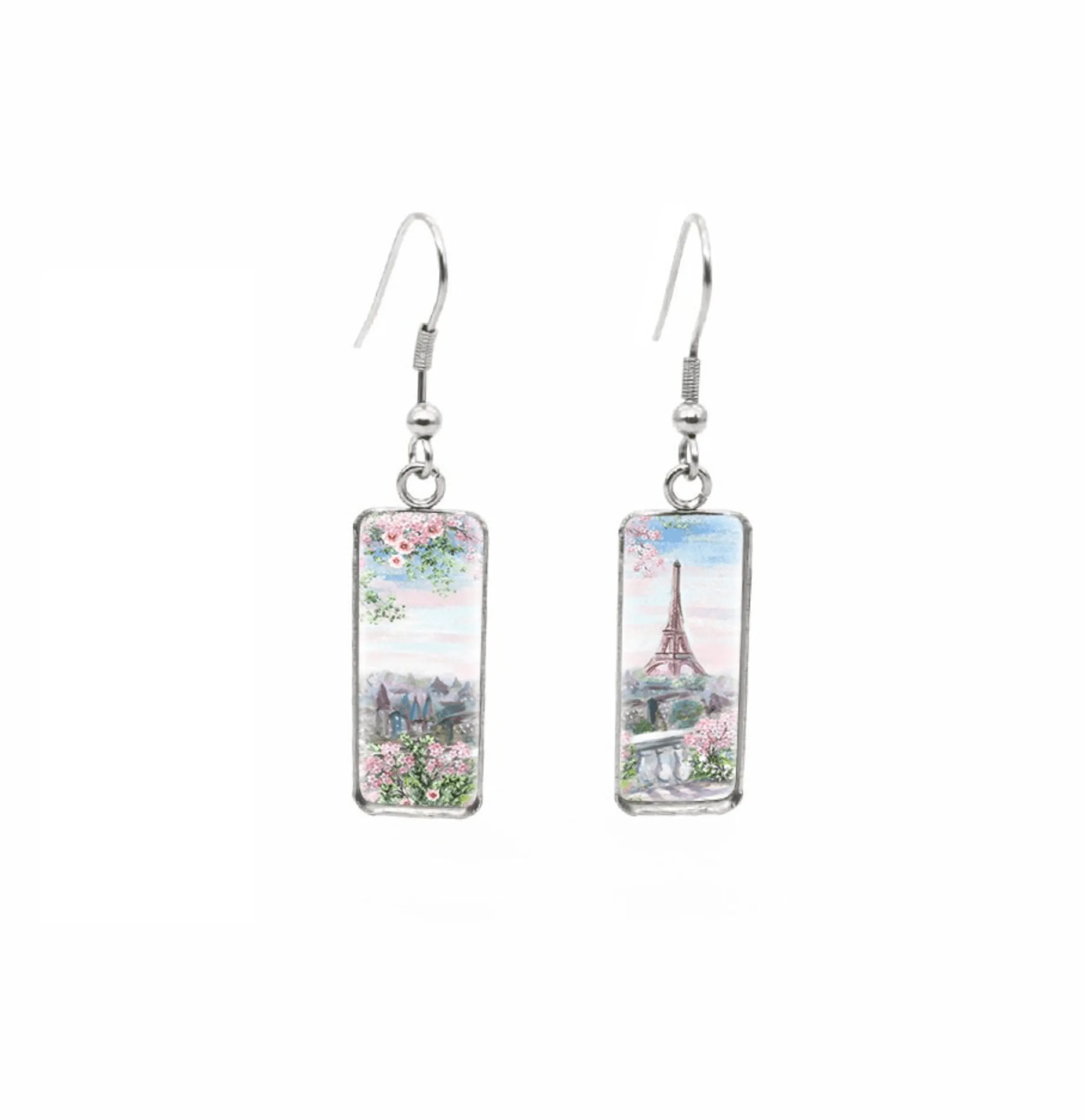 Don't AsK Rectangular Art-Print Drop Earrings – Cherry Blossoms Eiffel Tower – Lightweight Dangle Earrings for Women sold by Zulily