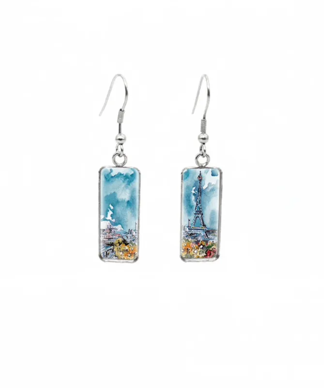 Don't AsK Rectangular Art-Print Drop Earrings – Watercolor Eiffel Tower – Lightweight Dangle Earrings for Women sold by Zulily