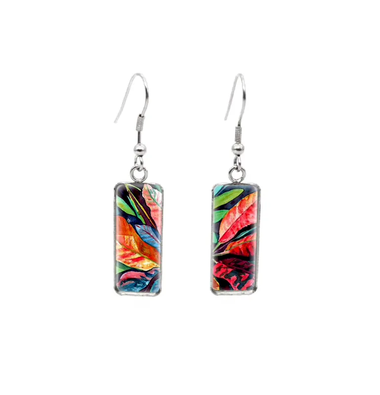 Don't AsK Rectangular Art-Print Drop Earrings – Multi Colored Tropical Leaves – Lightweight Dangle Earrings for Women sold by Zulily