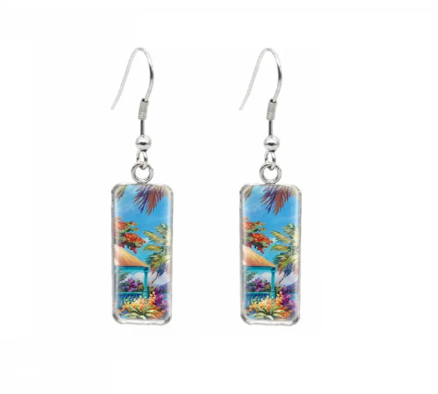 Don't AsK Rectangular Art-Print Drop Earrings – Tropical Paradise – Lightweight Dangle Earrings for Women sold by Zulily