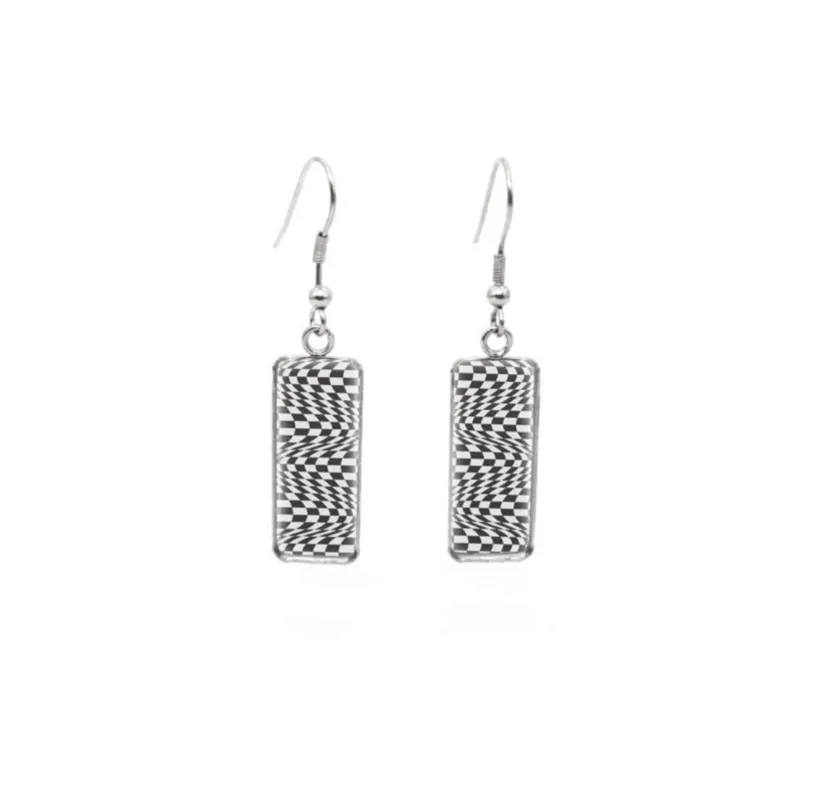 Don't AsK Rectangular Art-Print Drop Earrings – Wavy Checkered – Lightweight Dangle Earrings for Women sold by Zulily