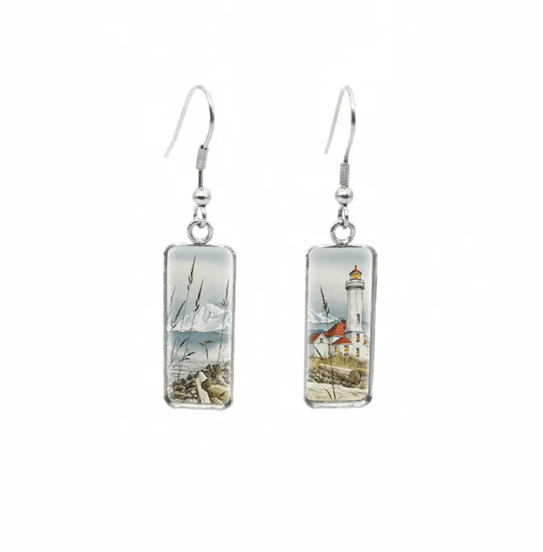 Don't AsK Rectangular Art-Print Drop Earrings – Mountains Lighthouse – Lightweight Dangle Earrings for Women sold by Zulily