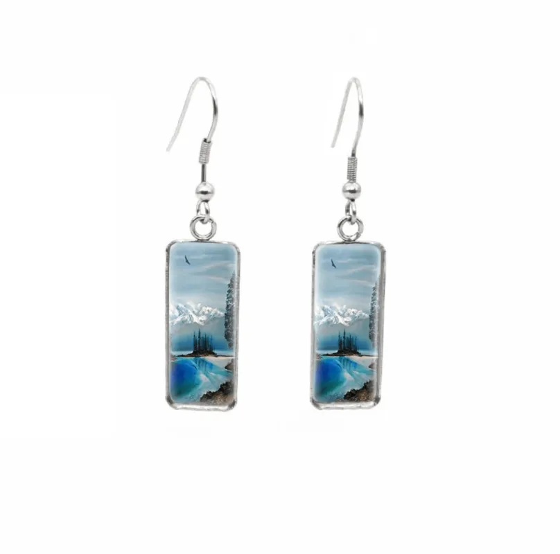 Don't AsK Rectangular Art-Print Drop Earrings – Snowy Mountains – Lightweight Dangle Earrings for Women sold by Zulily
